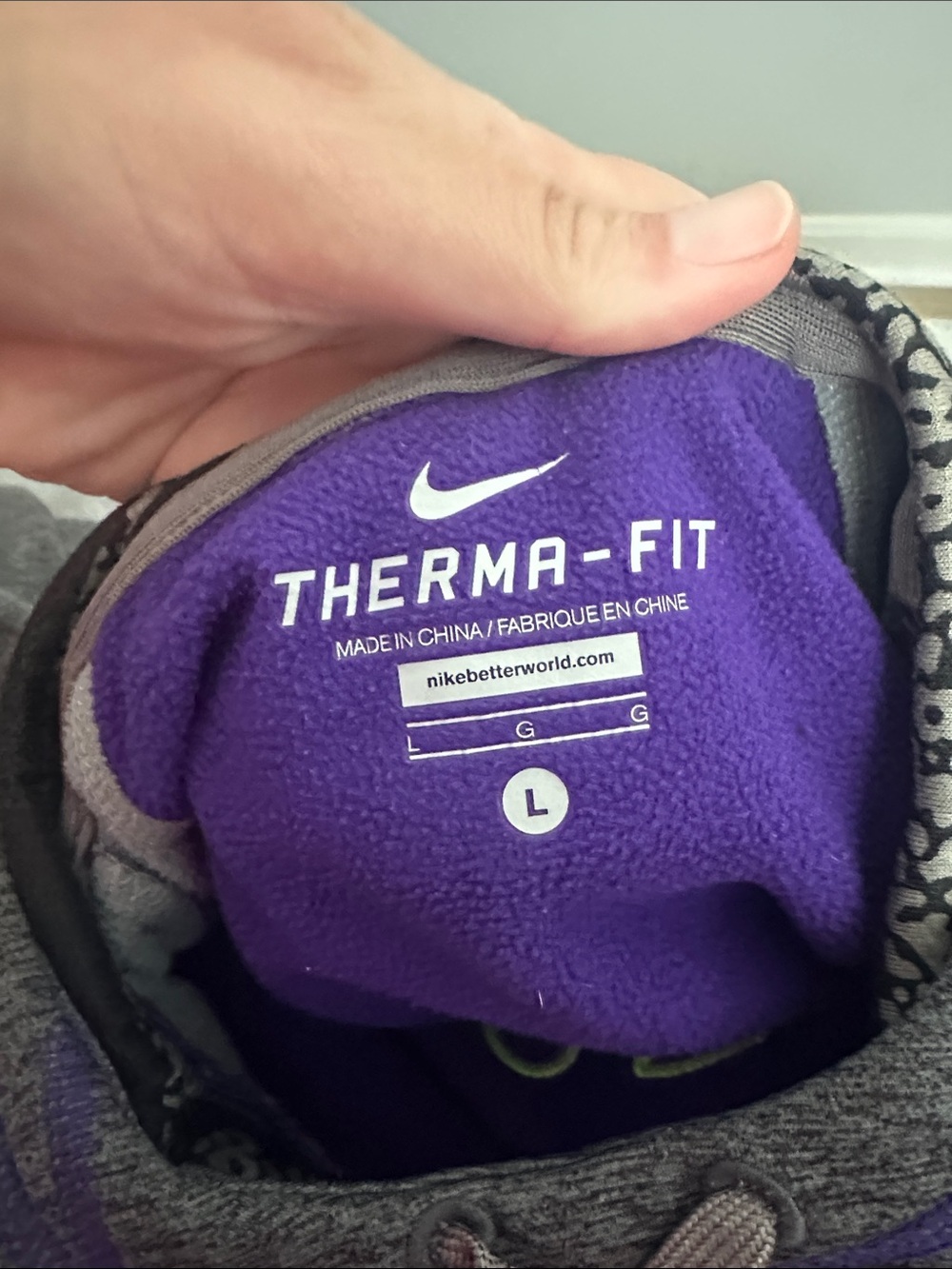 Nike Purple and Gray Pullover Hoodie with Yellow Logo Size L - Picture 3 of 5